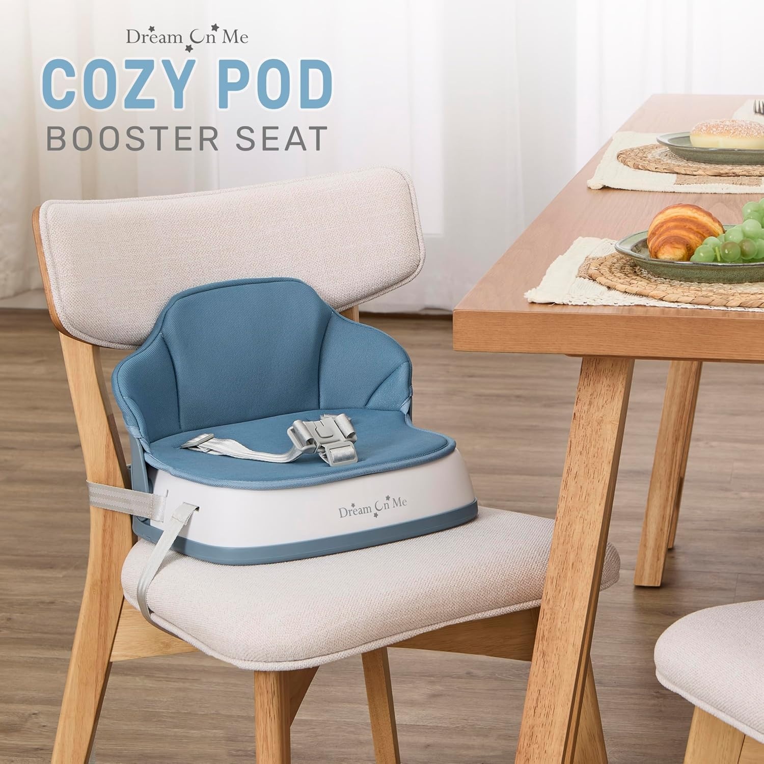 image:imageDream On Me Cozy Pod Baby Booster Seat for 636 Months Portable Travel Booster Chair with 3Point Safety Harness amp 2 Fixing Belts for Table amp Dining Lightweight Foldable amp Easy to Carry GrayBlue