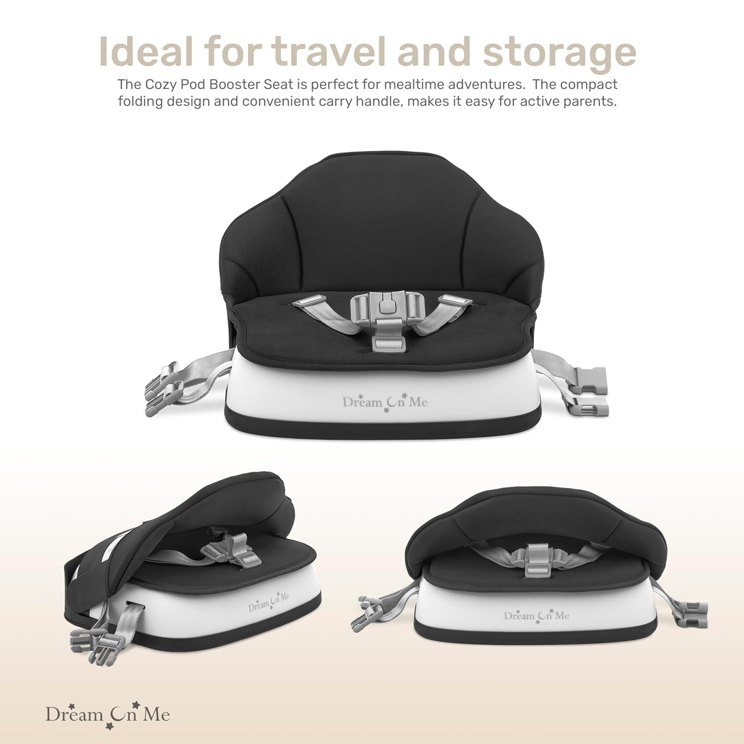 image:imageDream On Me Cozy Pod Baby Booster Seat for 636 Months Portable Travel Booster Chair with 3Point Safety Harness amp 2 Fixing Belts for Table amp Dining Lightweight Foldable amp Easy to Carry GrayBlack
