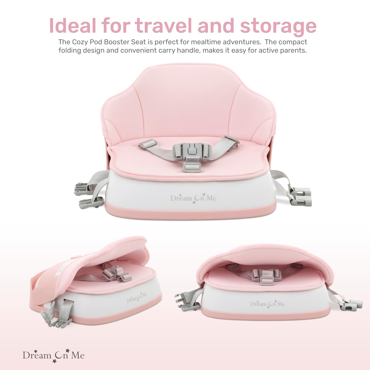 image:imageDream On Me Cozy Pod Baby Booster Seat for 636 Months Portable Travel Booster Chair with 3Point Safety Harness amp 2 Fixing Belts for Table amp Dining Lightweight Foldable amp Easy to Carry GrayPink