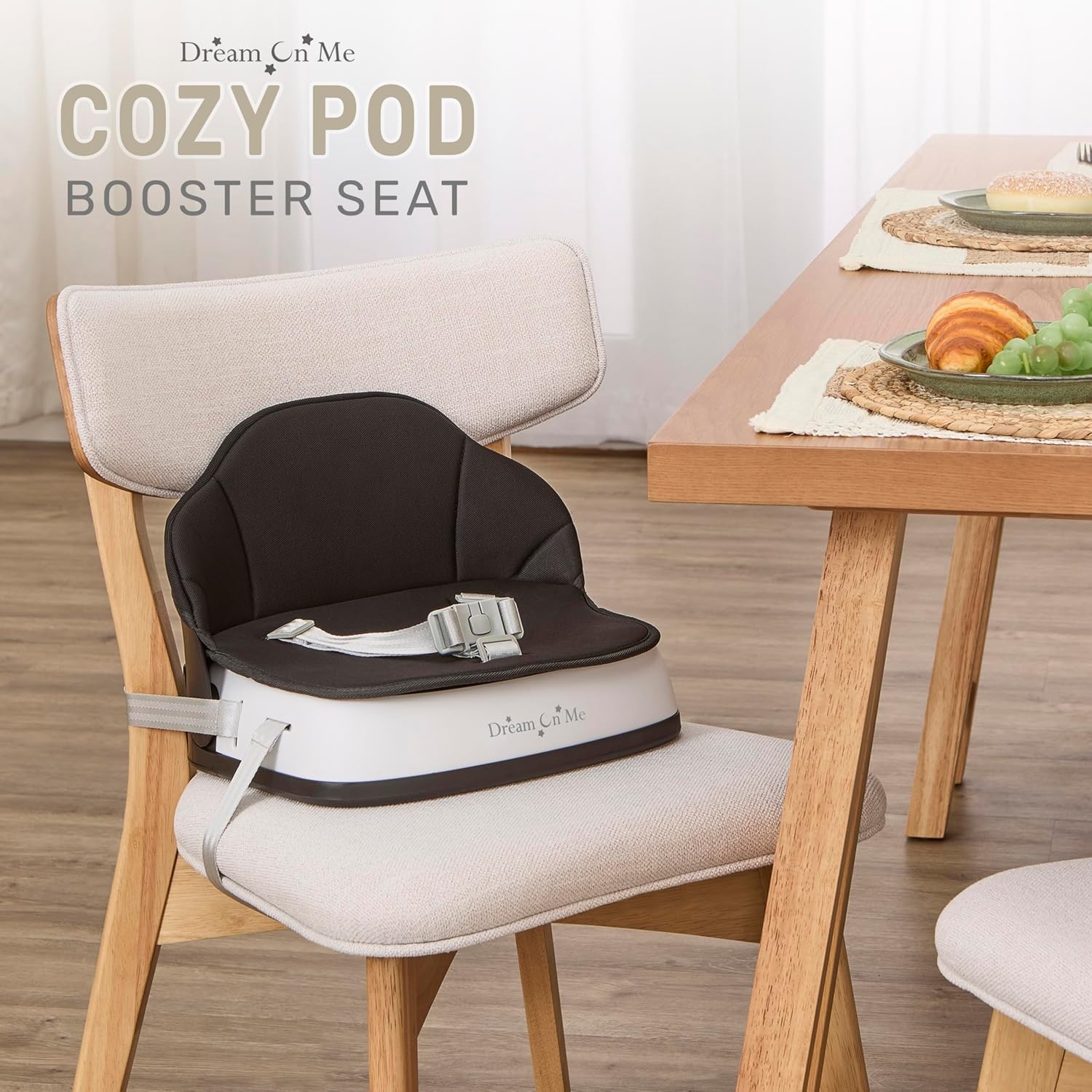 image:imageDream On Me Cozy Pod Baby Booster Seat for 636 Months Portable Travel Booster Chair with 3Point Safety Harness amp 2 Fixing Belts for Table amp Dining Lightweight Foldable amp Easy to Carry GrayBlack