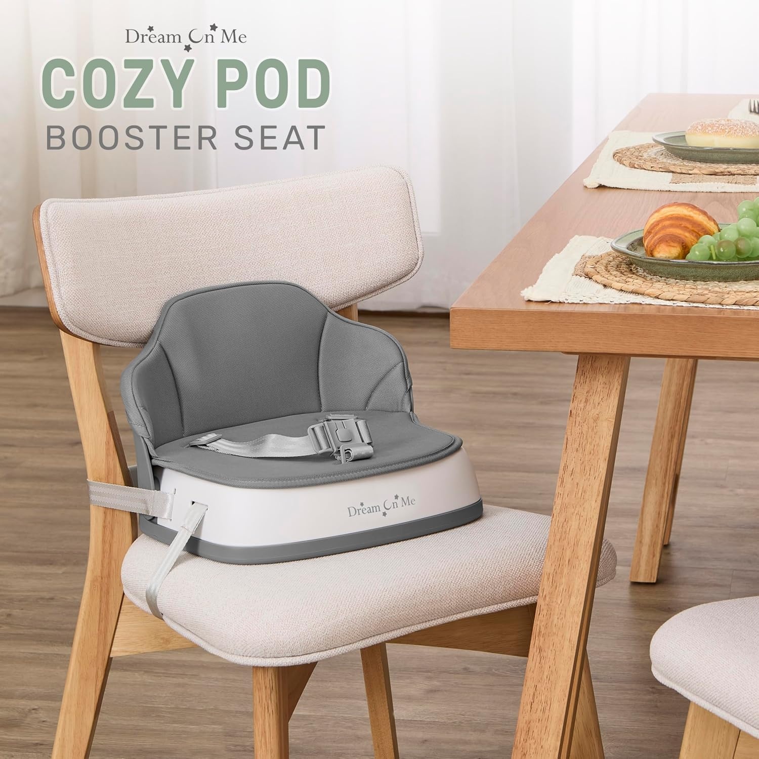 image:imageDream On Me Cozy Pod Baby Booster Seat for 636 Months Portable Travel Booster Chair with 3Point Safety Harness amp 2 Fixing Belts for Table amp Dining Lightweight Foldable amp Easy to Carry GrayGray