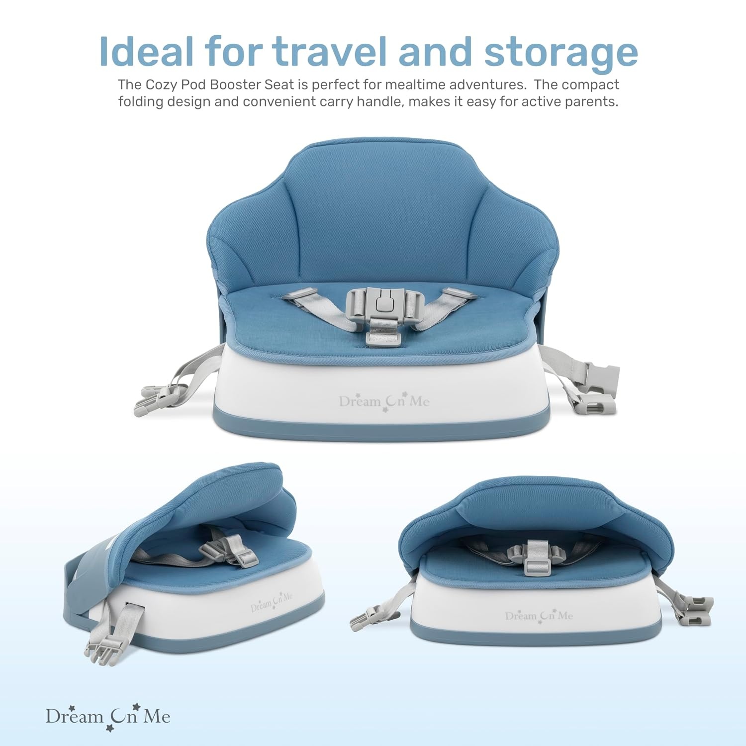 image:imageDream On Me Cozy Pod Baby Booster Seat for 636 Months Portable Travel Booster Chair with 3Point Safety Harness amp 2 Fixing Belts for Table amp Dining Lightweight Foldable amp Easy to Carry GrayBlue