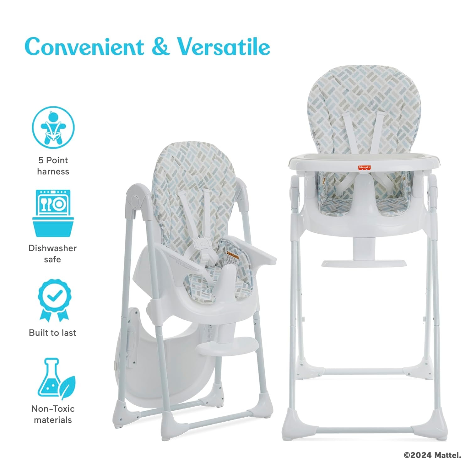 image:imageDream On Me Fisher Price Tiny Bites Baby amp Toddler Highchair Cloud Grey OneClick Folding 7 Adjustable Height Levels 2 Recline Positions Removable DishwasherSafe Tray SpaceSavingCloud Grey