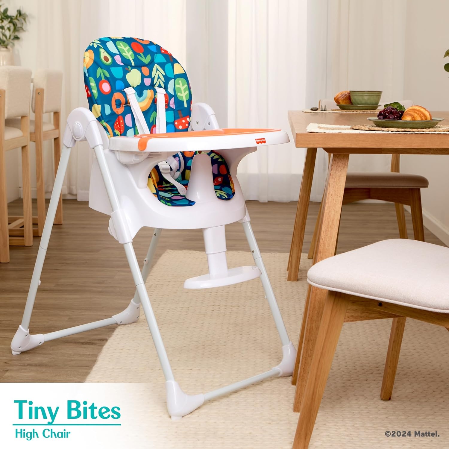 image:imageDream On Me Fisher Price Tiny Bites Baby amp Toddler Highchair Cloud Grey OneClick Folding 7 Adjustable Height Levels 2 Recline Positions Removable DishwasherSafe Tray SpaceSavingRainbow Sherbert