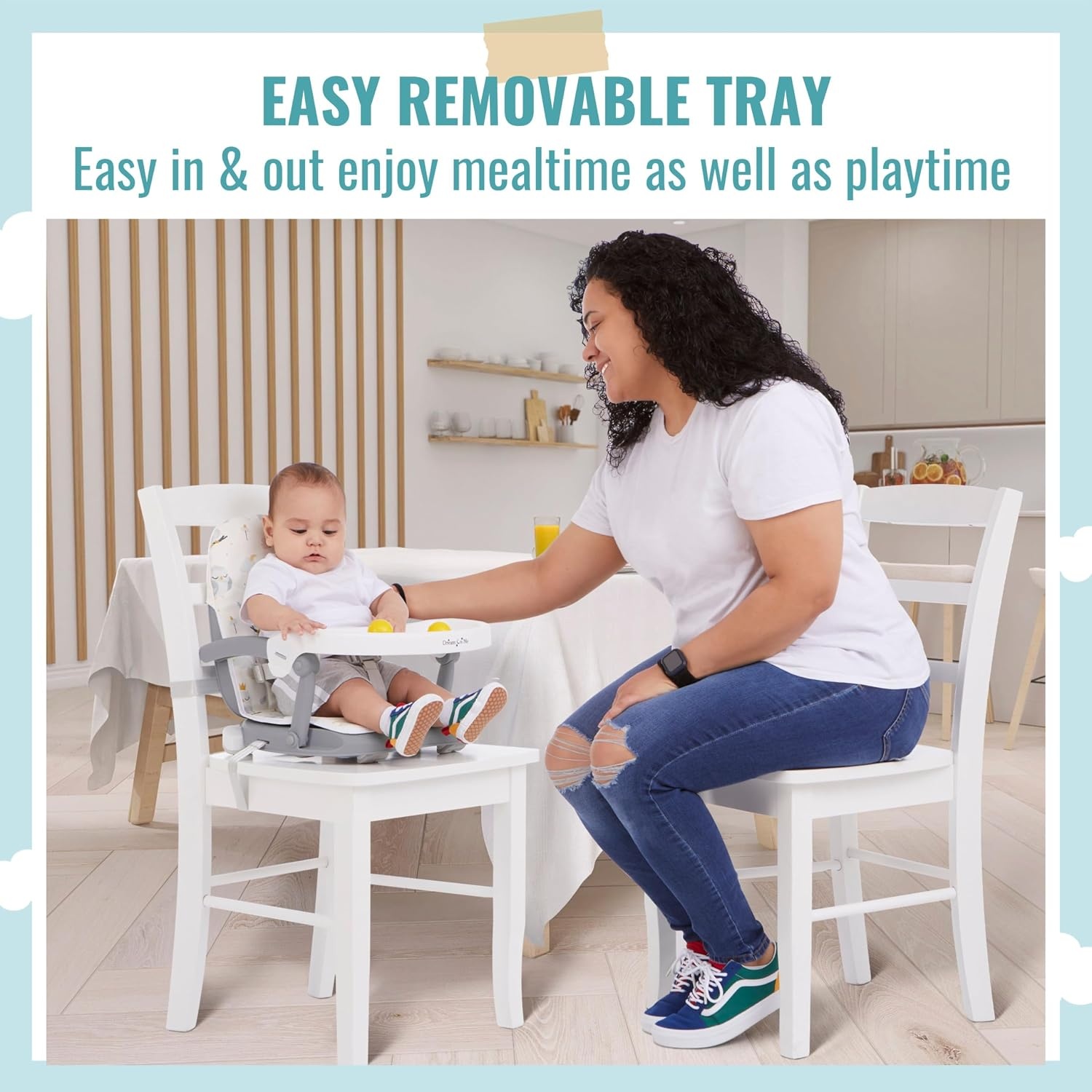 image:imageDream On Me Munch N Go Booster Seat for Babies 636 Months 3in1 Feeding Floor amp Table Seat Adjustable 4 Heights Lightweight Portable Design 3Point Safety Harness Easy to Fold amp Carry MintLight Grey