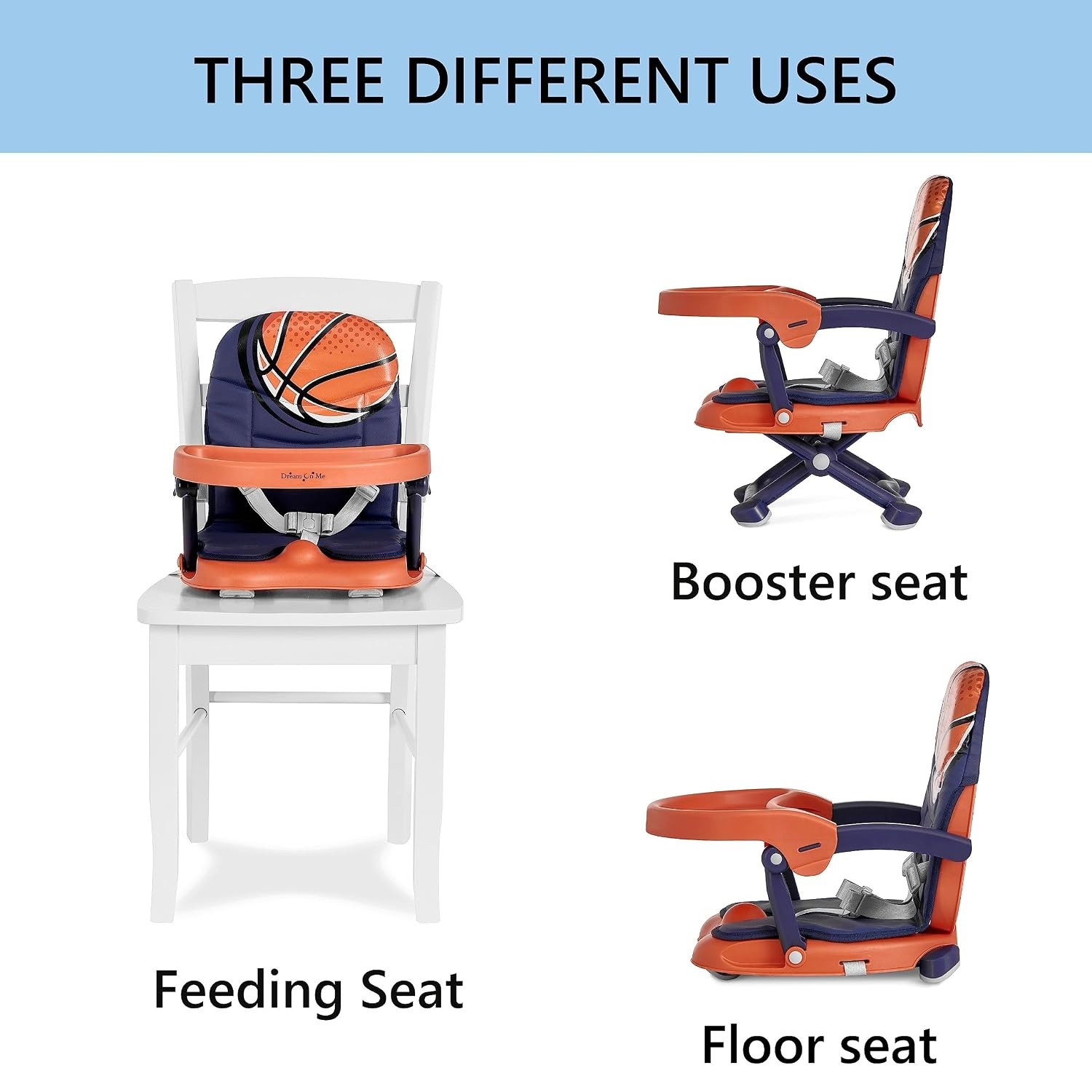 image:imageDream On Me Munch N Go Booster Seat for Babies 636 Months 3in1 Feeding Floor amp Table Seat Adjustable 4 Heights Lightweight Portable Design 3Point Safety Harness Easy to Fold amp Carry MintOrange