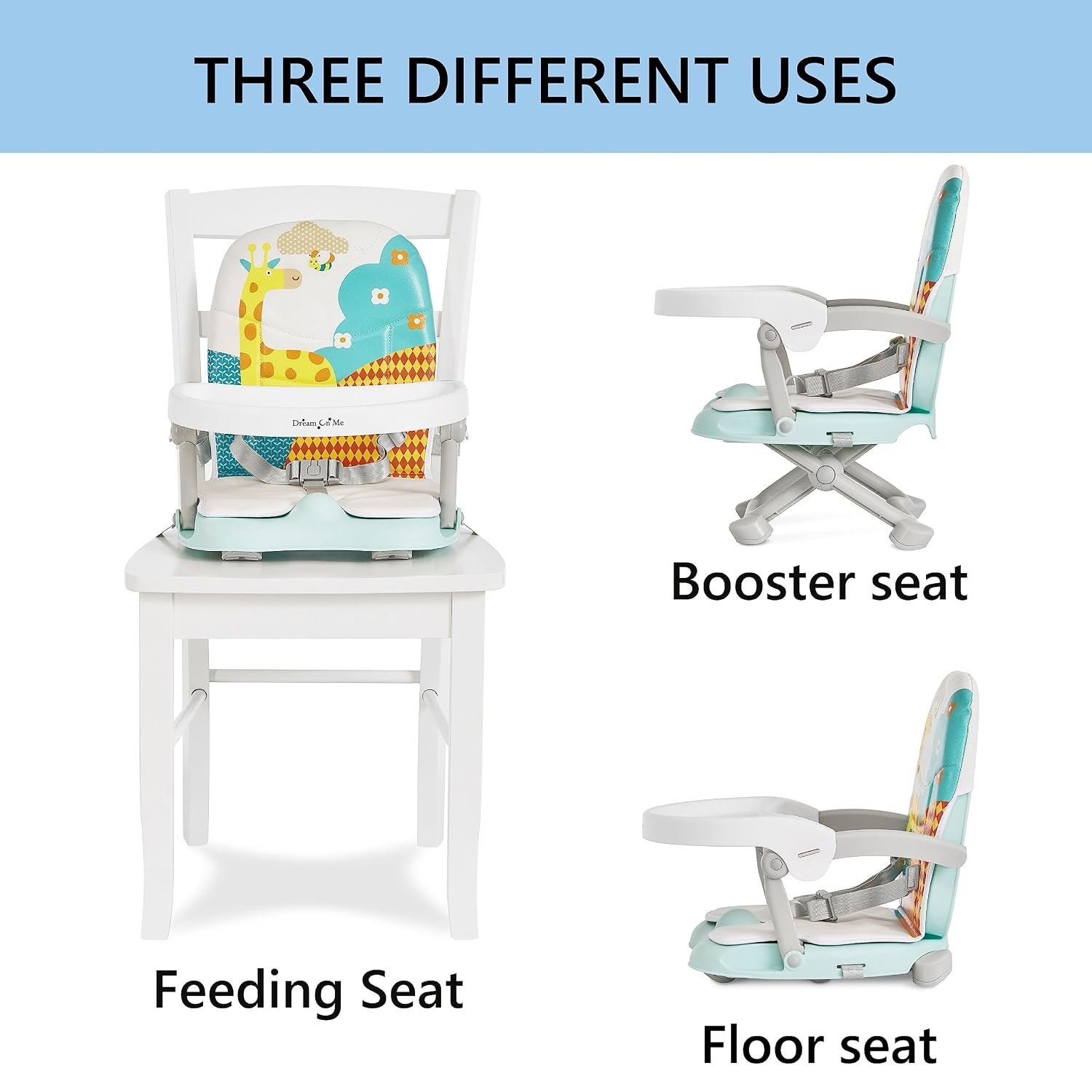 image:imageDream On Me Munch N Go Booster Seat for Babies 636 Months 3in1 Feeding Floor amp Table Seat Adjustable 4 Heights Lightweight Portable Design 3Point Safety Harness Easy to Fold amp Carry MintMint