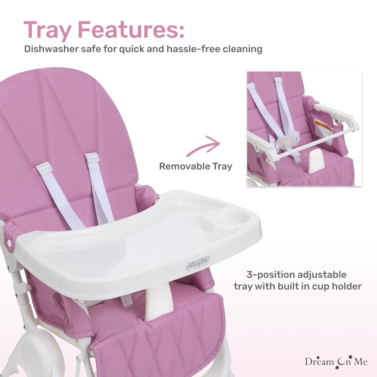image:imageDream On Me Snack and Stow Highchair Adjustable Feeding Chair with Removable Tray Lightweight Foldable Design Easy to Clean Perfect for Toddlers amp InfantsMauve