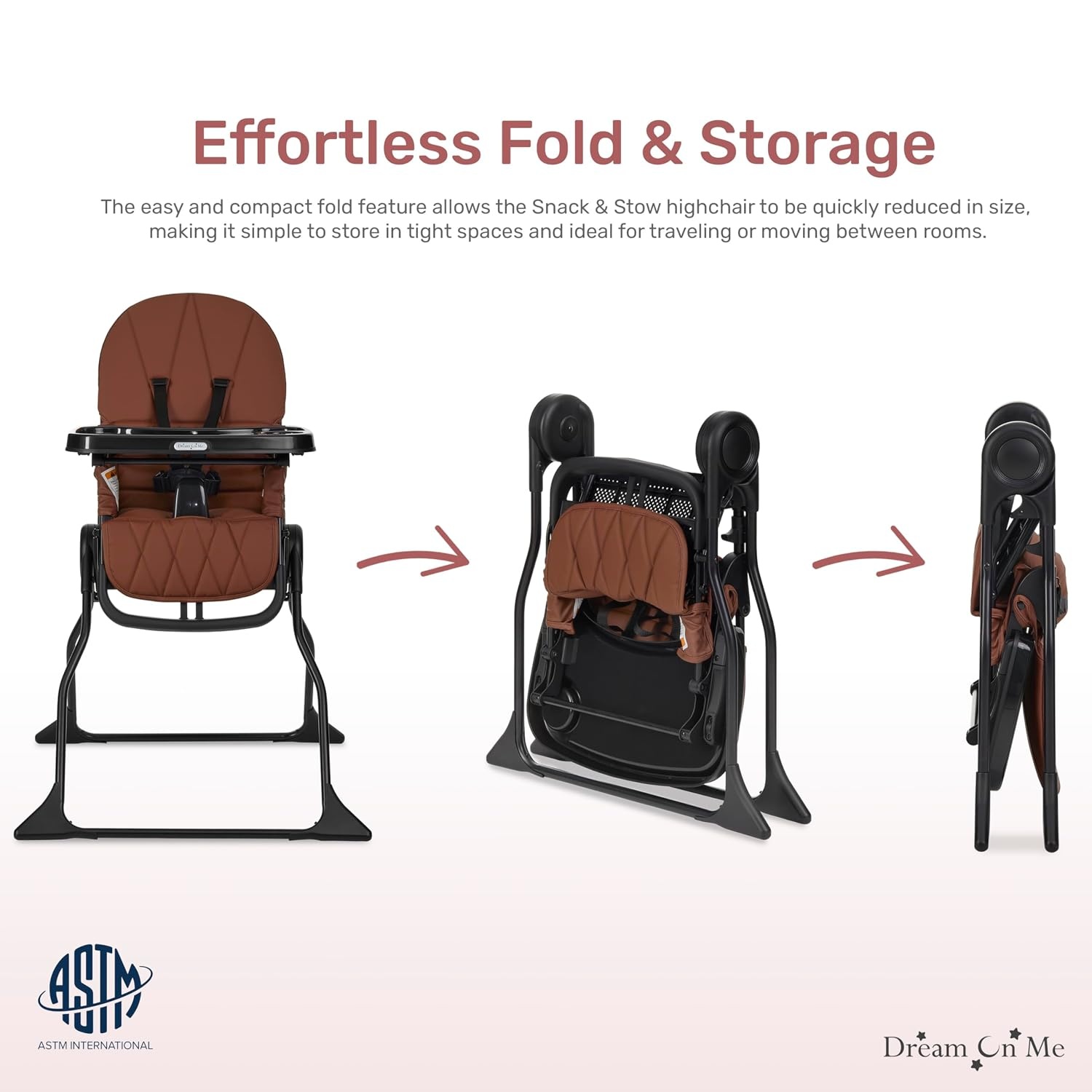 image:imageDream On Me Snack and Stow Highchair Adjustable Feeding Chair with Removable Tray Lightweight Foldable Design Easy to Clean Perfect for Toddlers amp InfantsCognac