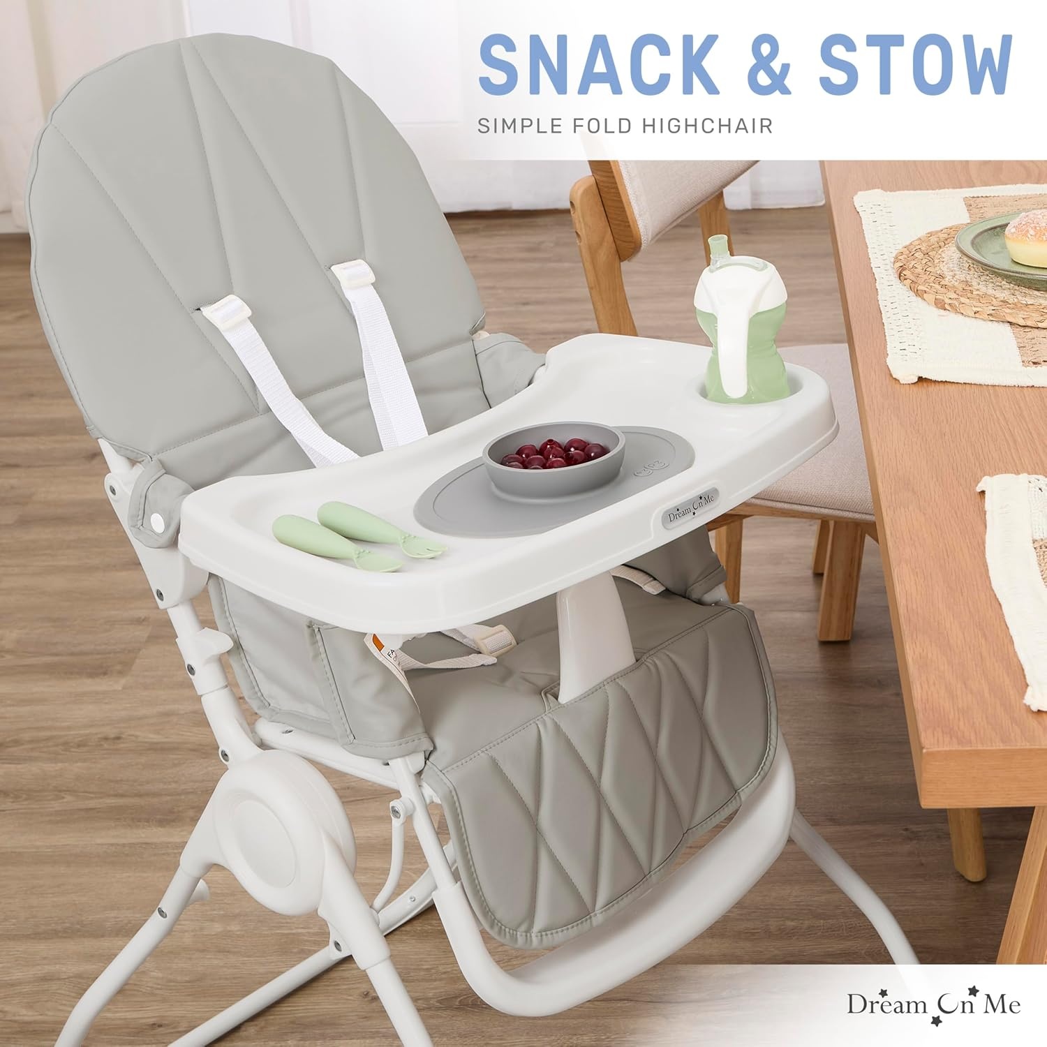 image:imageDream On Me Snack and Stow Highchair Adjustable Feeding Chair with Removable Tray Lightweight Foldable Design Easy to Clean Perfect for Toddlers amp InfantsKoala Gray