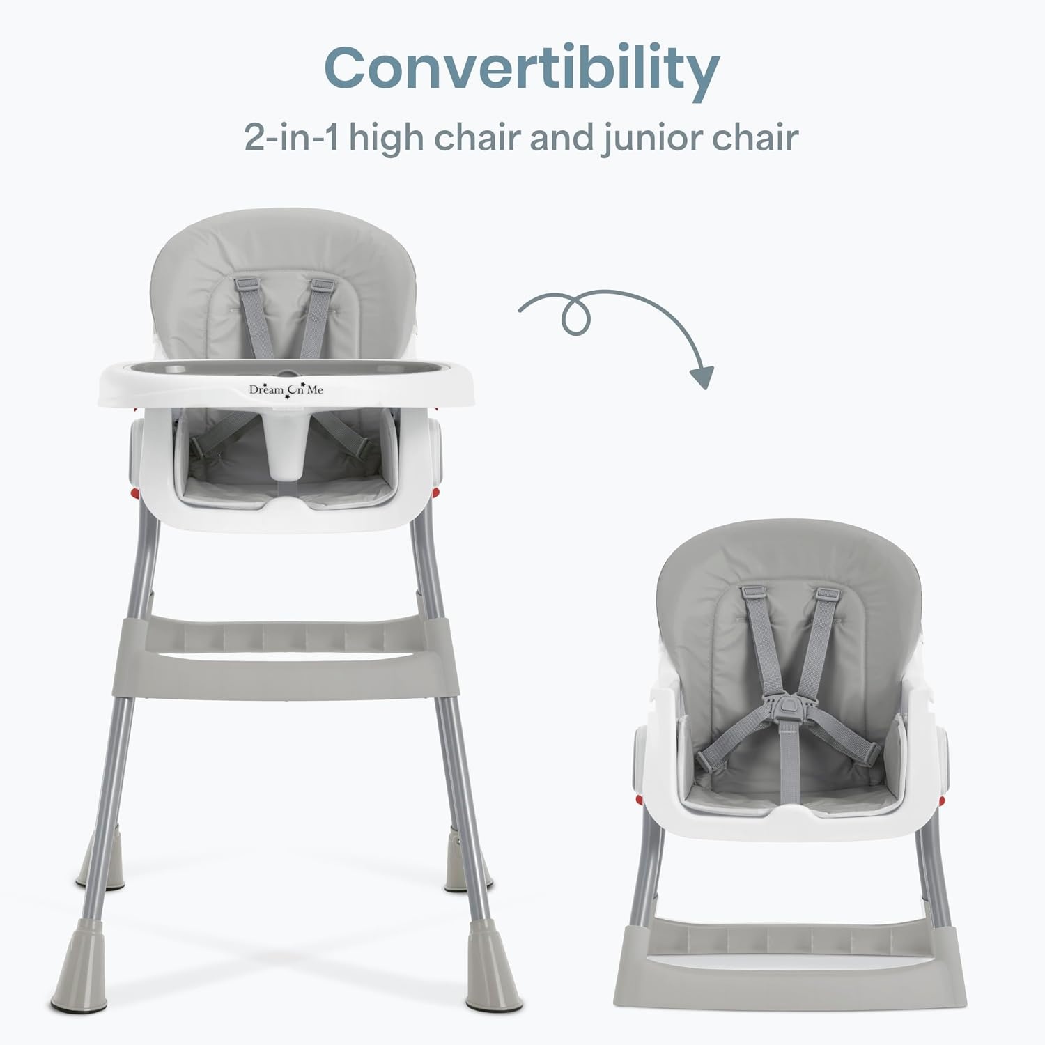 image:imageDream On Me TableTalk 2in1 Convertible High Chair 5Point Harness PinkGrey
