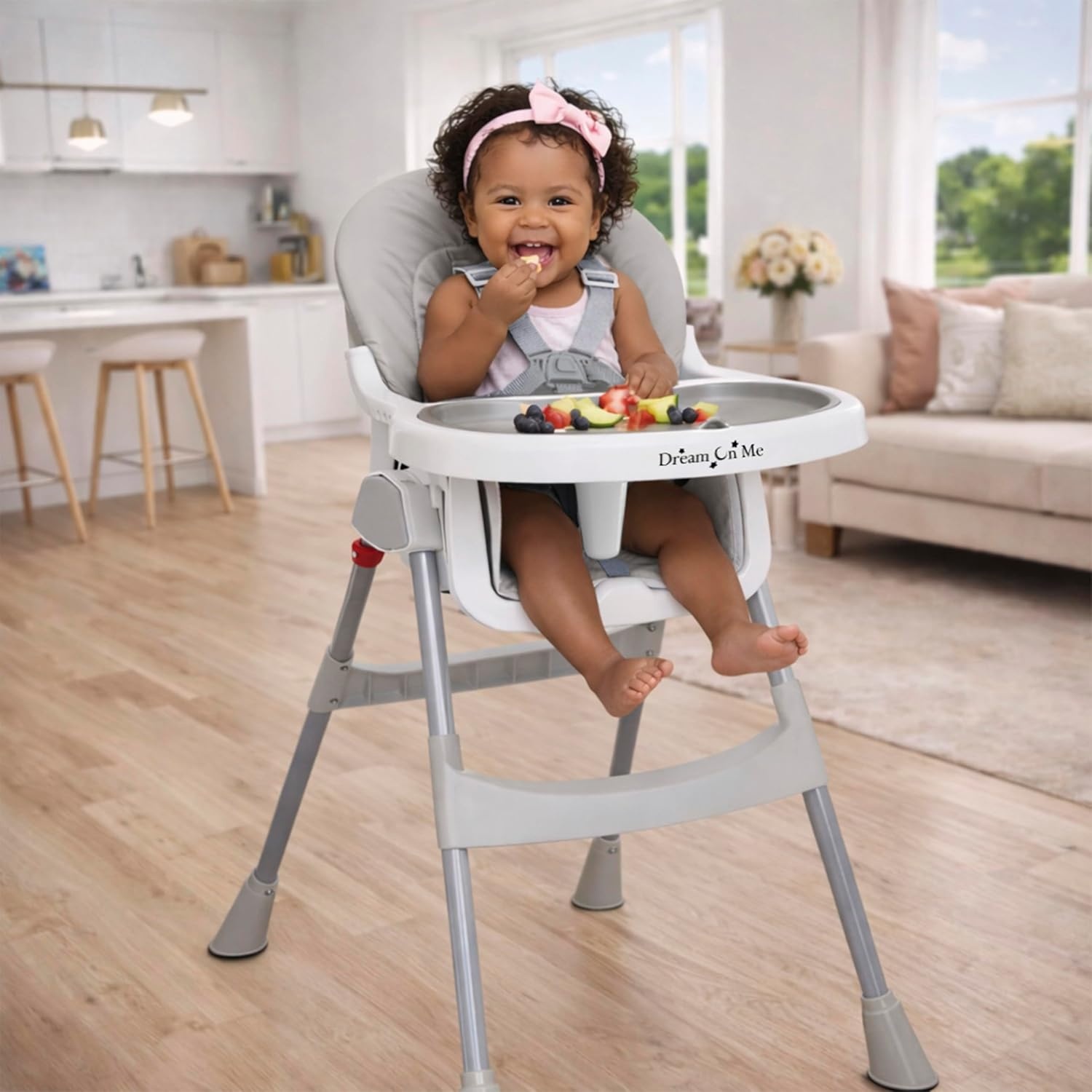 image:imageDream On Me TableTalk 2in1 Convertible High Chair 5Point Harness PinkGrey