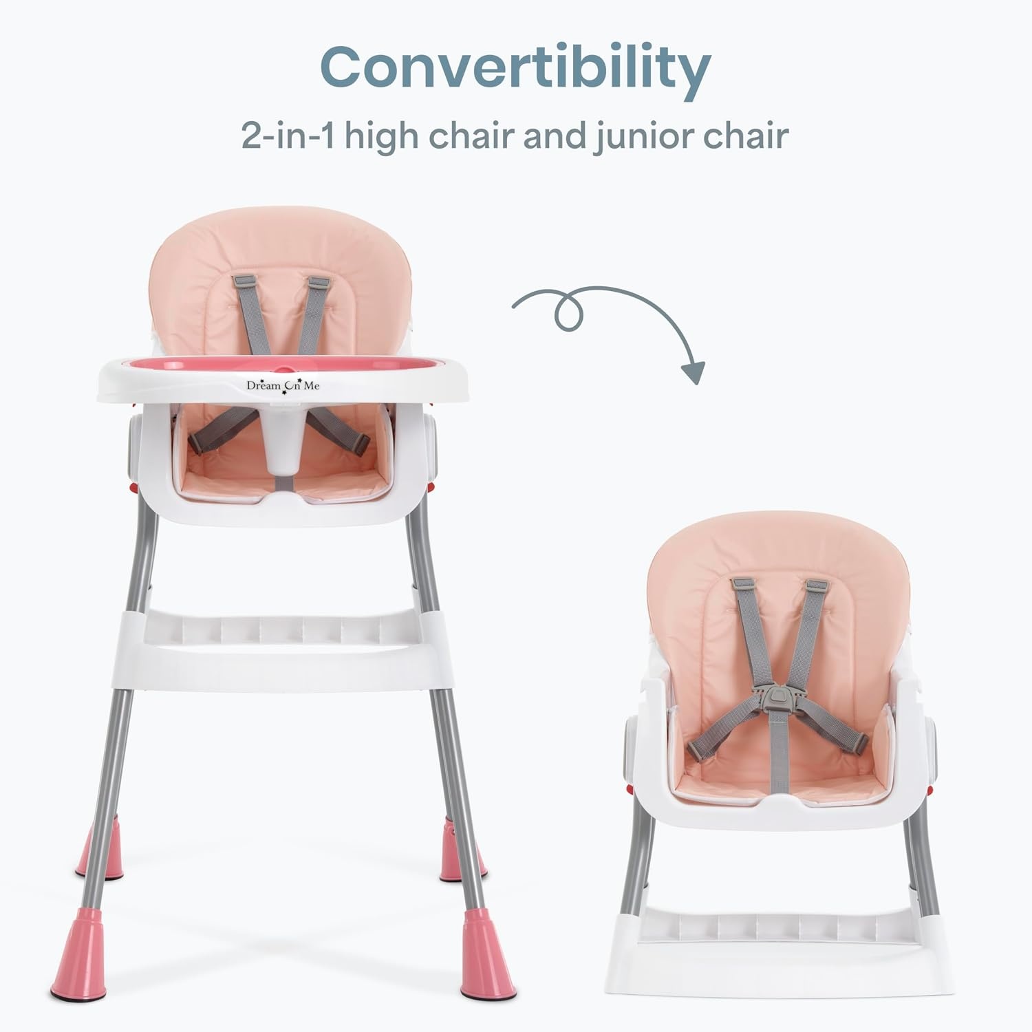 image:imageDream On Me TableTalk 2in1 Convertible High Chair 5Point Harness PinkPink