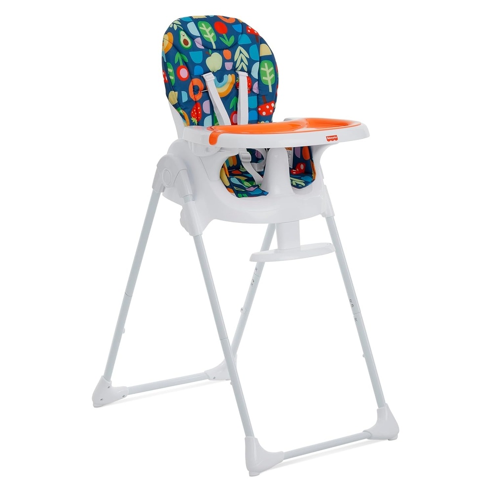image:imageDream On Me Fisher Price Tiny Bites Baby amp Toddler Highchair Cloud Grey OneClick Folding 7 Adjustable Height Levels 2 Recline Positions Removable DishwasherSafe Tray SpaceSavingRainbow Sherbert