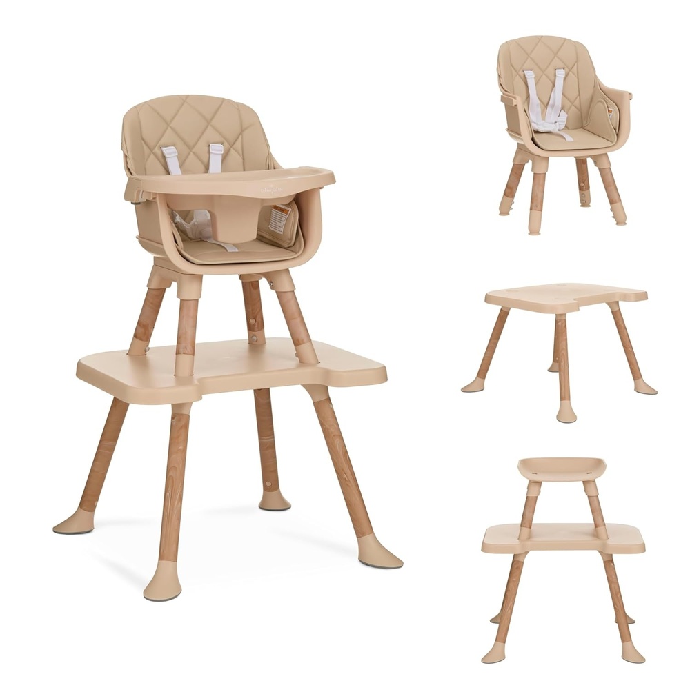 image:imageDream On Me Luna 4in1 Convertible High Chair Transforms into a Booster amp Toddler Seat Then into a Toddler Chair amp Table 5Point Safety Harness Adjustable Tray AntiSkid Padded Feet BeigeBiege